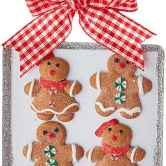 Gingerbread Men Baked Cookies on Tray Christmas Holiday Ornaments Set of 2 - Picture 2 of 3